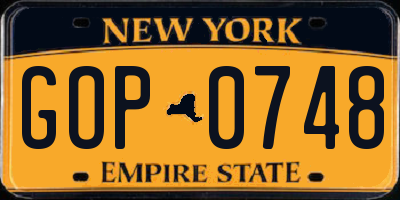 NY license plate GOP0748