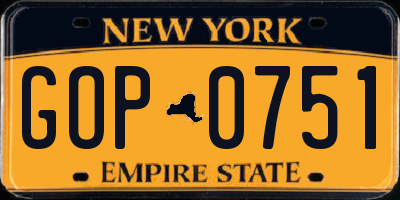 NY license plate GOP0751