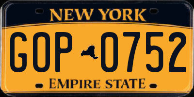 NY license plate GOP0752