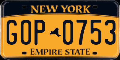 NY license plate GOP0753