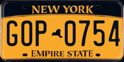 NY license plate GOP0754