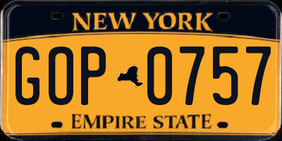 NY license plate GOP0757