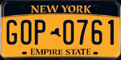 NY license plate GOP0761