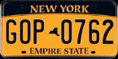 NY license plate GOP0762