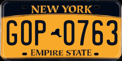 NY license plate GOP0763