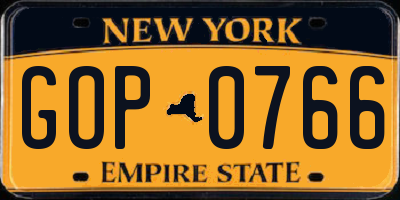 NY license plate GOP0766