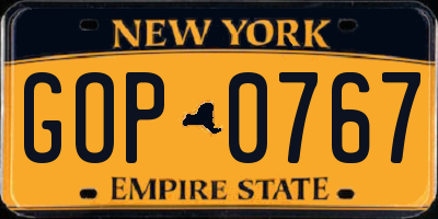 NY license plate GOP0767