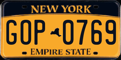 NY license plate GOP0769