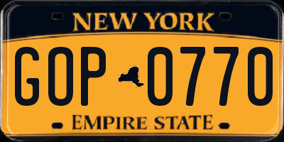 NY license plate GOP0770