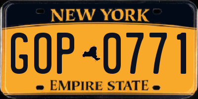 NY license plate GOP0771