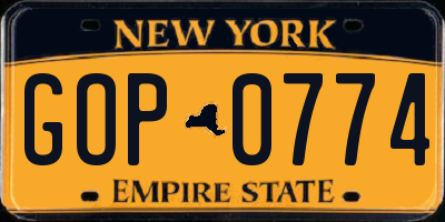 NY license plate GOP0774