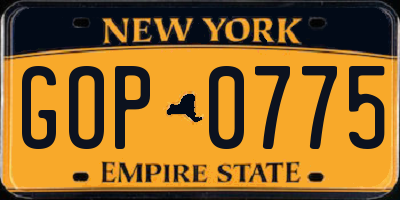 NY license plate GOP0775