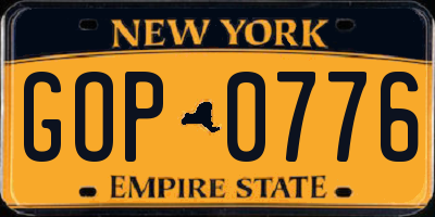NY license plate GOP0776