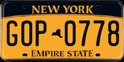 NY license plate GOP0778