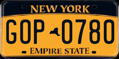 NY license plate GOP0780
