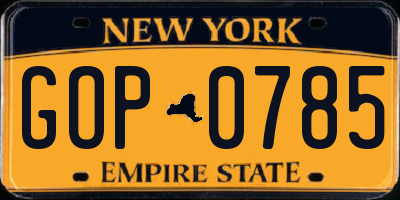 NY license plate GOP0785