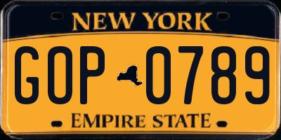 NY license plate GOP0789
