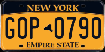 NY license plate GOP0790