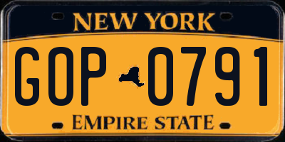 NY license plate GOP0791