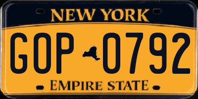 NY license plate GOP0792