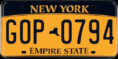 NY license plate GOP0794
