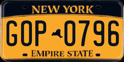 NY license plate GOP0796