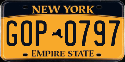 NY license plate GOP0797