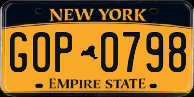 NY license plate GOP0798
