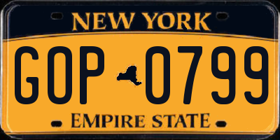 NY license plate GOP0799
