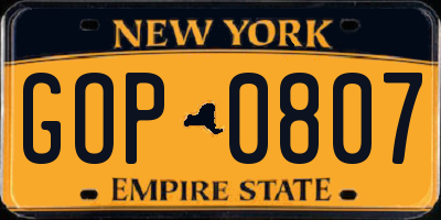 NY license plate GOP0807