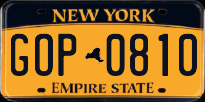 NY license plate GOP0810