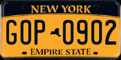 NY license plate GOP0902
