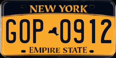 NY license plate GOP0912