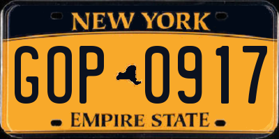 NY license plate GOP0917