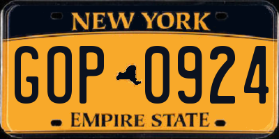 NY license plate GOP0924