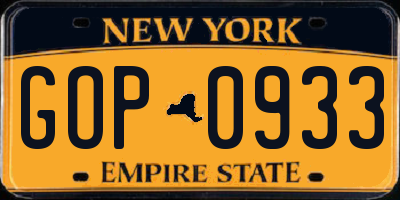 NY license plate GOP0933