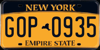 NY license plate GOP0935
