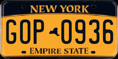 NY license plate GOP0936