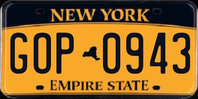 NY license plate GOP0943