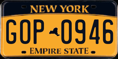 NY license plate GOP0946