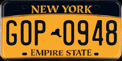 NY license plate GOP0948