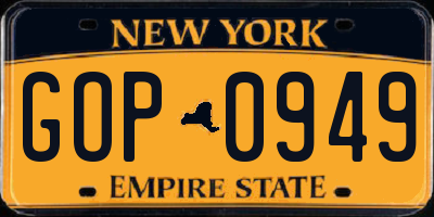 NY license plate GOP0949