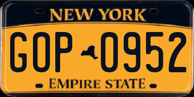 NY license plate GOP0952