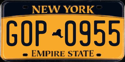 NY license plate GOP0955