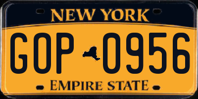 NY license plate GOP0956