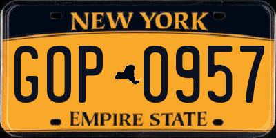 NY license plate GOP0957