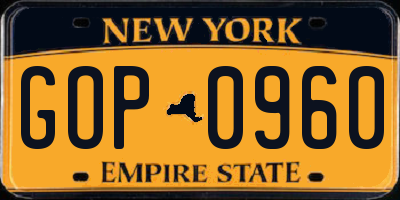 NY license plate GOP0960