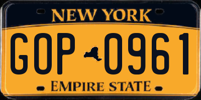 NY license plate GOP0961