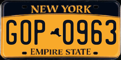 NY license plate GOP0963