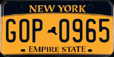 NY license plate GOP0965